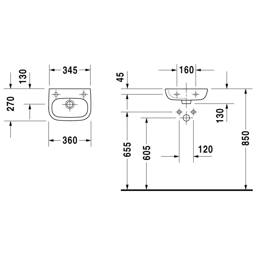 Duravit 7053600092 - Zidni umivaonik D-CODE 36x27 cm keramika/sjajna bijela