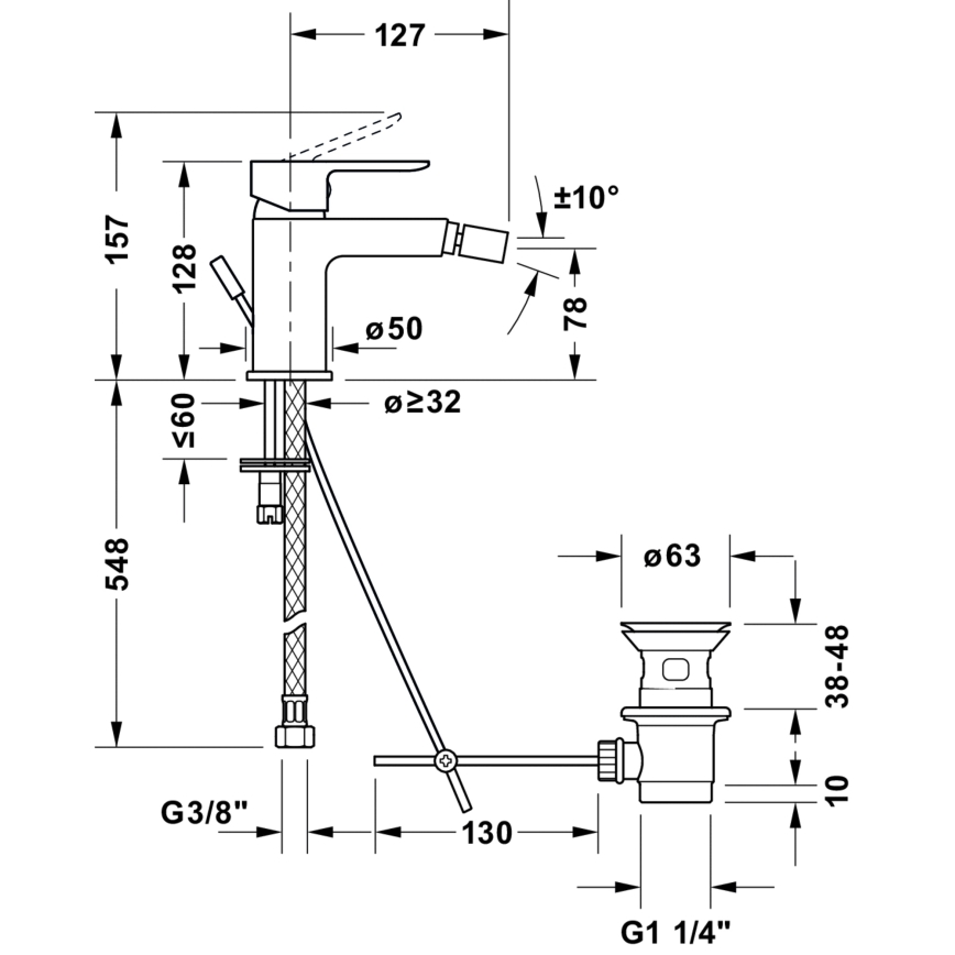 Duravit DC2400011010 - Baterija za bide D-CODE, sjajni krom