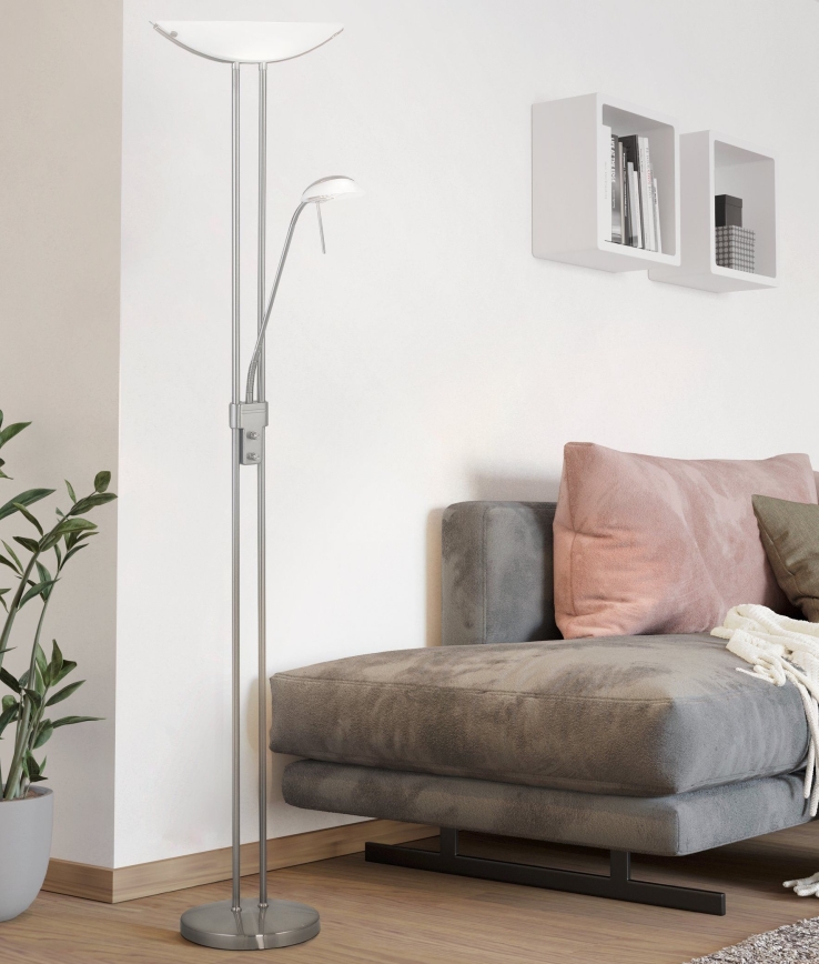 Eglo 25869 - Prigušiva podna lampa BAYA 1xR7s/230W/230V + 1xG9/33W mat krom