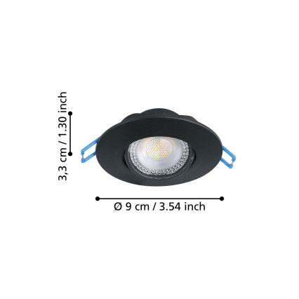 Eglo - SET 3x ugradna LED stropna svjetiljka LED/4,9W/230V 2700/4000/6500K Ø 9 cm crna