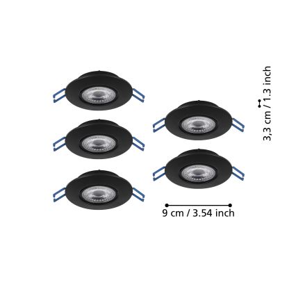 Eglo - Komplet 5x LED ugradnih svjetiljki LED/4,9W/230V 2700/4000/6500K Ø 9 cm crne