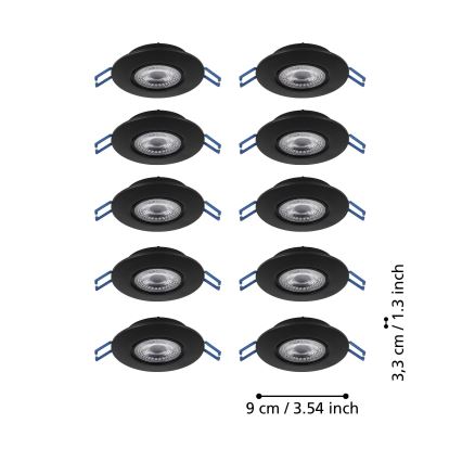 Eglo - SET 10x LED ugradnih svjetiljki LED/4,9W/230V 2700/4000/6500K Ø 9 cm crne