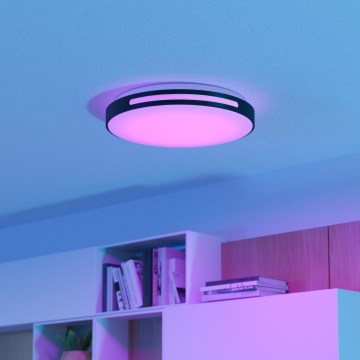 Eglo 300687 - LED RGBW prigušiva stropna svjetiljka MONTEGRANARO-Z LED/18,5W/230V 2700-6500K prom. 39,4 cm crna + daljinski upravljač