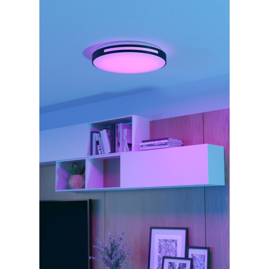 Eglo 300687 - LED RGBW prigušiva stropna svjetiljka MONTEGRANARO-Z LED/18,5W/230V 2700-6500K prom. 39,4 cm crna + daljinski upravljač