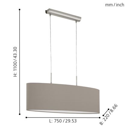 Eglo - Luster na sajli 2xE27/60W/230V taupe