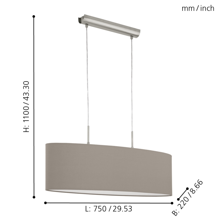 Eglo - Luster na sajli 2xE27/60W/230V taupe