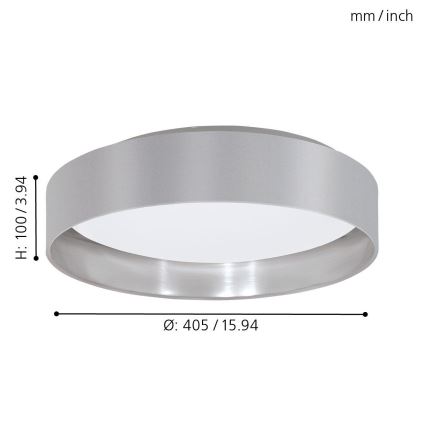 Eglo 31623 - LED stropna svjetiljka MASERLO LED/16W/230V 3000K Ø 40,5 cm siva/srebrna