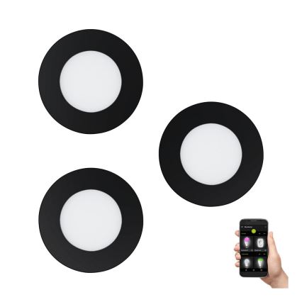 Eglo 31743 - SET od 3 prigušiva LED kupaonska ugradna svjetla FUEVA-Z 1xLED/2,8W/230V 2700-6500 K IP44 crna, promjer 8,5 cm