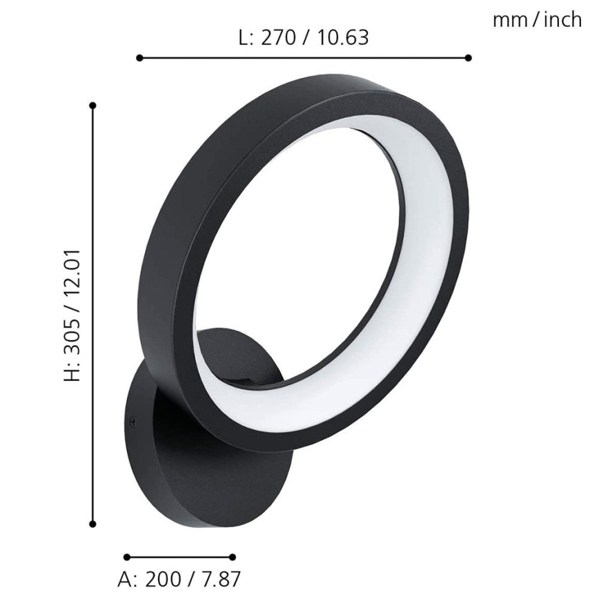 Eglo 32325 - LED RGBW Prigušiva zidna svjetiljka MARGHERA-C LED/16W/230V 2700-6500K crna