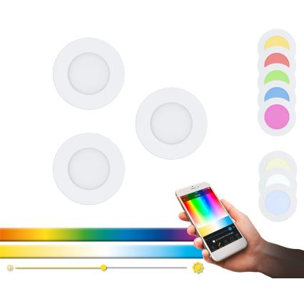 Eglo - SET 3 KOM LED RGB prigušive ugradne stropne svjetiljke FUEVA-C LED/3W/230V Ø 8,5 cm