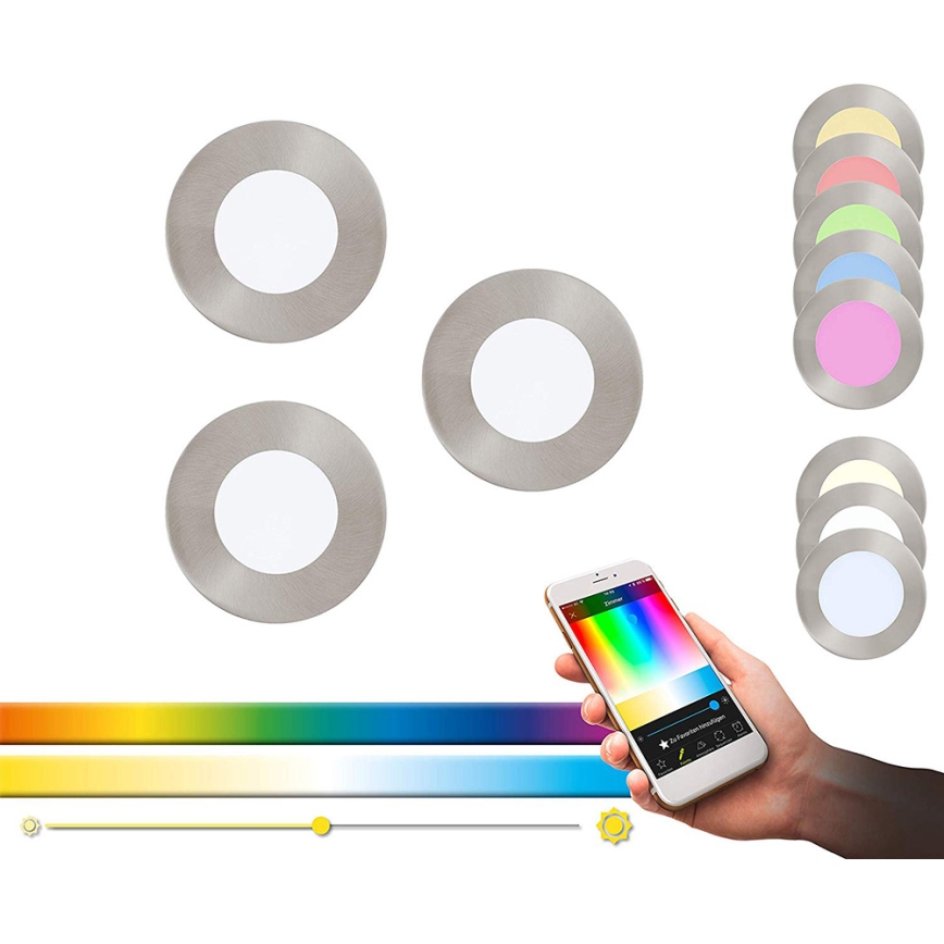 Eglo - SET 3x LED RGB Prigušiva ugradbena svjetiljka FUEVA-C 1xLED/3W/230V