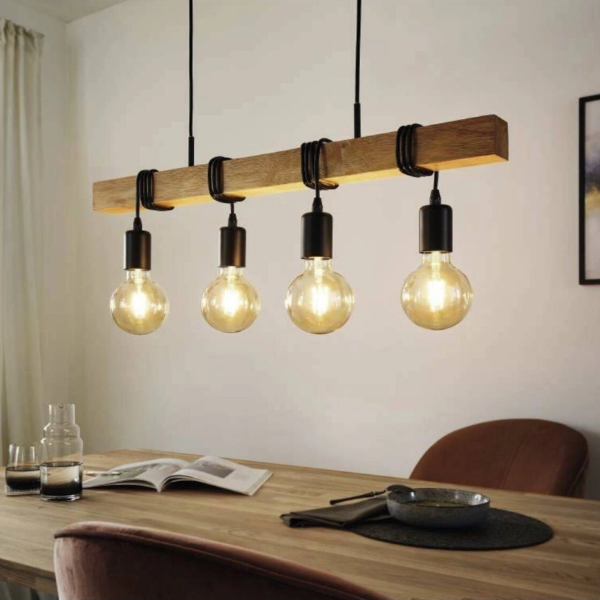Eglo 33378 - LED Luster na sajli TOWNSHEND 4xE27/4W/230V 2200K bež/crna