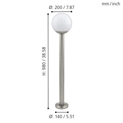 Eglo 33566 - LED vanjska lampa s mogućnošću prigušivanja NISIA-C 1xE27/9W/230V 980 mm IP44