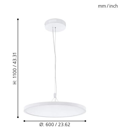 Eglo 33676 - LED RGBW luster na sajli CERIGNOLA-C s mogućnošću prigušivanja LED/32W/230V 2700-6500K bijela + daljinski upravljač