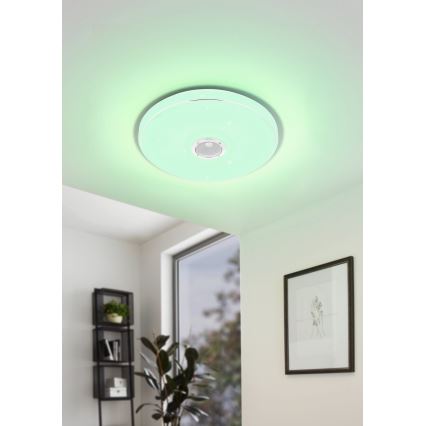 Eglo - LED RGBW Prigušiva stropna svjetiljka za kupaonicu sa zvučnikom LED/19W/230V 3000-6500K IP44 pr. 39 cm bijela + daljinski upravljač