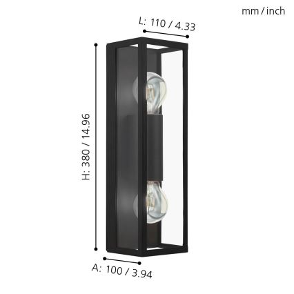Eglo 33856 - Vanjsko zidno svjetlo ALAMONTE 2xE27/60W/230V IP44 crno