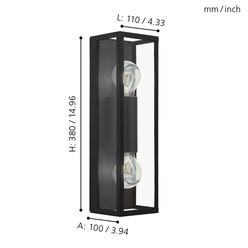Eglo 33856 - Vanjsko zidno svjetlo ALAMONTE 2xE27/60W/230V IP44 crno