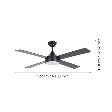 Eglo - LED Prigušivi stropni ventilator LED/20W/230V + DU crna
