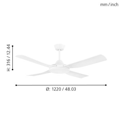 Eglo - Stropni ventilator 52W/230V + DU bijela