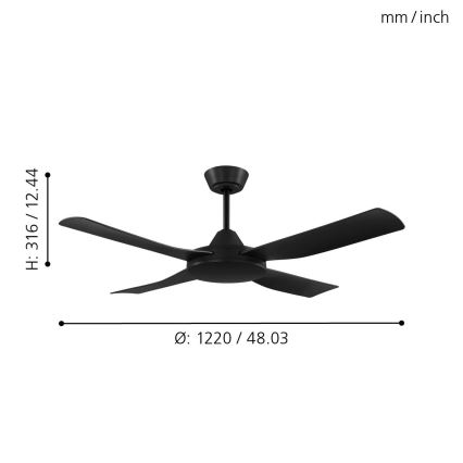 Eglo - Stropni ventilator 52W/230V crna + daljinski upravljač