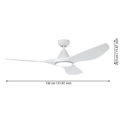 Eglo - LED stropni ventilator LED/19W/230V promjer 132 cm bijeli + daljinski upravljač