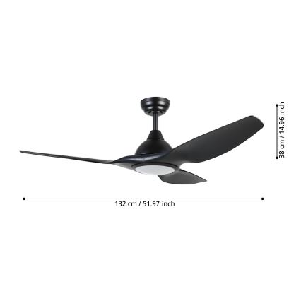 Eglo - LED stropni ventilator s prigušivanjem svjetla LED/16W/230V crni + daljinski upravljač