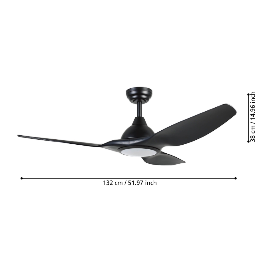 Eglo - LED stropni ventilator s prigušivanjem svjetla LED/16W/230V crni + daljinski upravljač