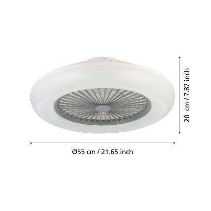 Eglo - LED stropni ventilator s mogućnošću prigušivanja 3xLED/12,6W/230V 2700-6500K promjer 55 cm siva + daljinski upravljač