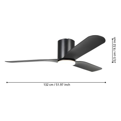 Eglo - LED prigušivi stropni ventilator LED/17W/230V 3000/4000/5000K Ø 132 cm crni + daljinski upravljač