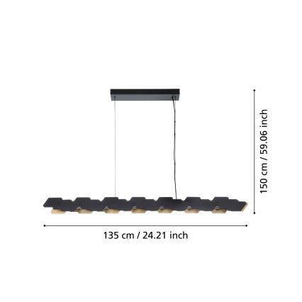 Eglo - LED Prigušivi luster na sajli LED/44W/230V 3000K crna/zlatna