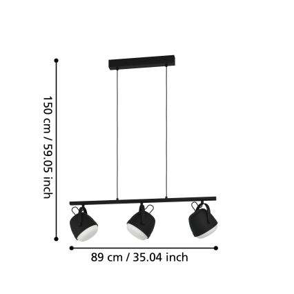 Eglo - Luster na sajli 3xE27/28W/230V crna