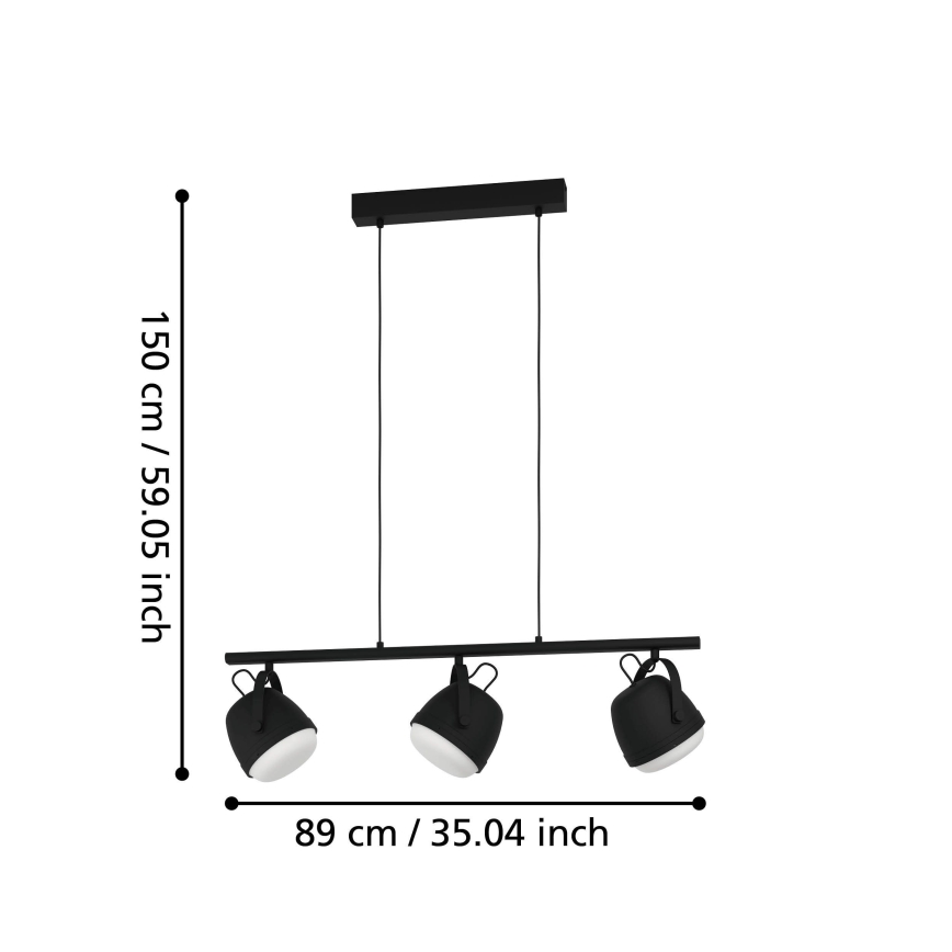 Eglo - Luster na sajli 3xE27/28W/230V crna