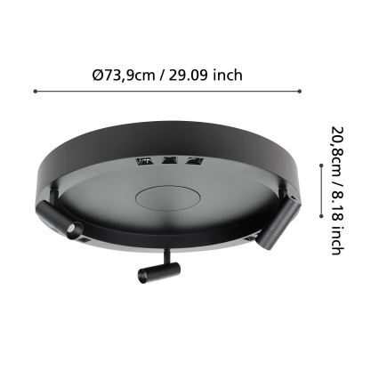 Eglo - LED Prigušiva stropna svjetiljka 3xLED/8W/230V + 3xLED/8,5W 3000K crna + daljinski upravljač