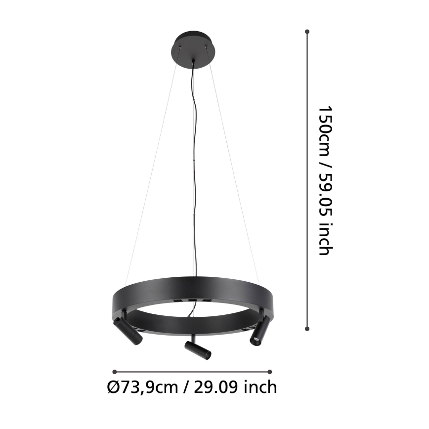 Eglo - LED Prigušivi luster na sajli 3xLED/8W/230V + 3xLED/8,5W 3000K crna + daljinski upravljač