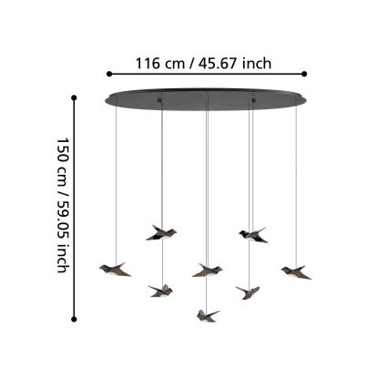 Eglo - LED Prigušivi luster na sajli 8xLED/4,2W/230V 3000K crna