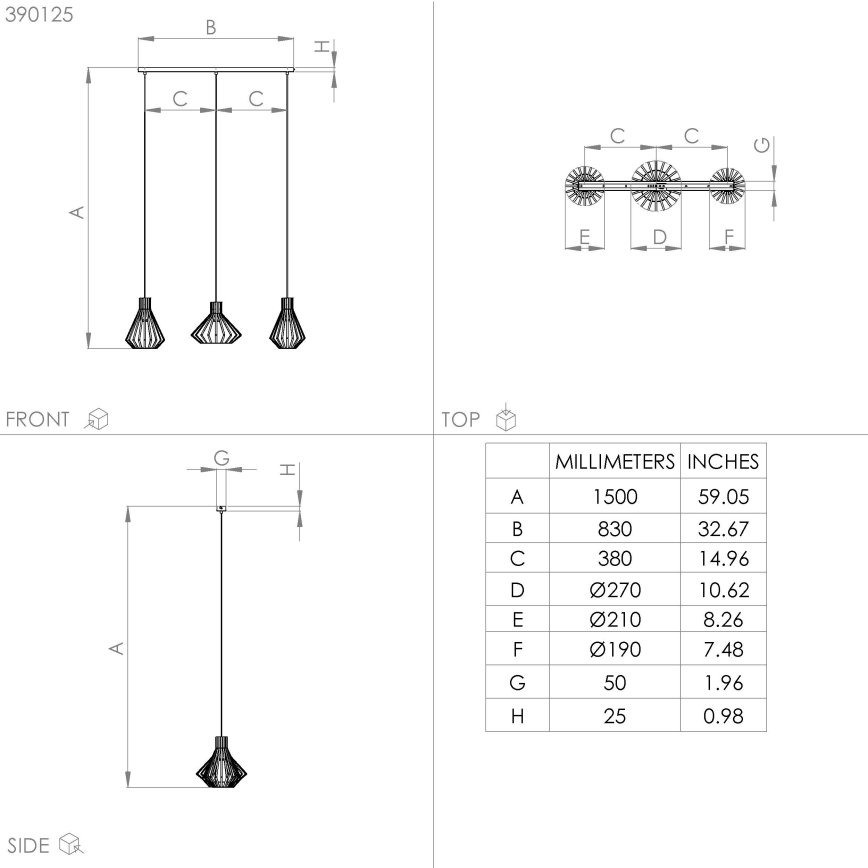 Eglo - Luster na sajli 3xE27/40W/230V crna