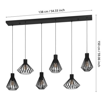Eglo - Luster na sajli 6xE27/40W/230V crna
