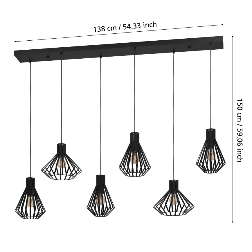 Eglo - Luster na sajli 6xE27/40W/230V crna