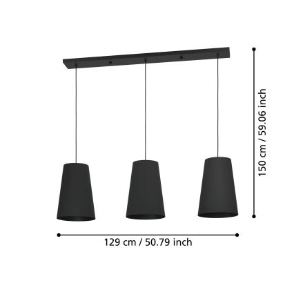 Eglo - Luster na sajli 3xE27/40W/230V crna