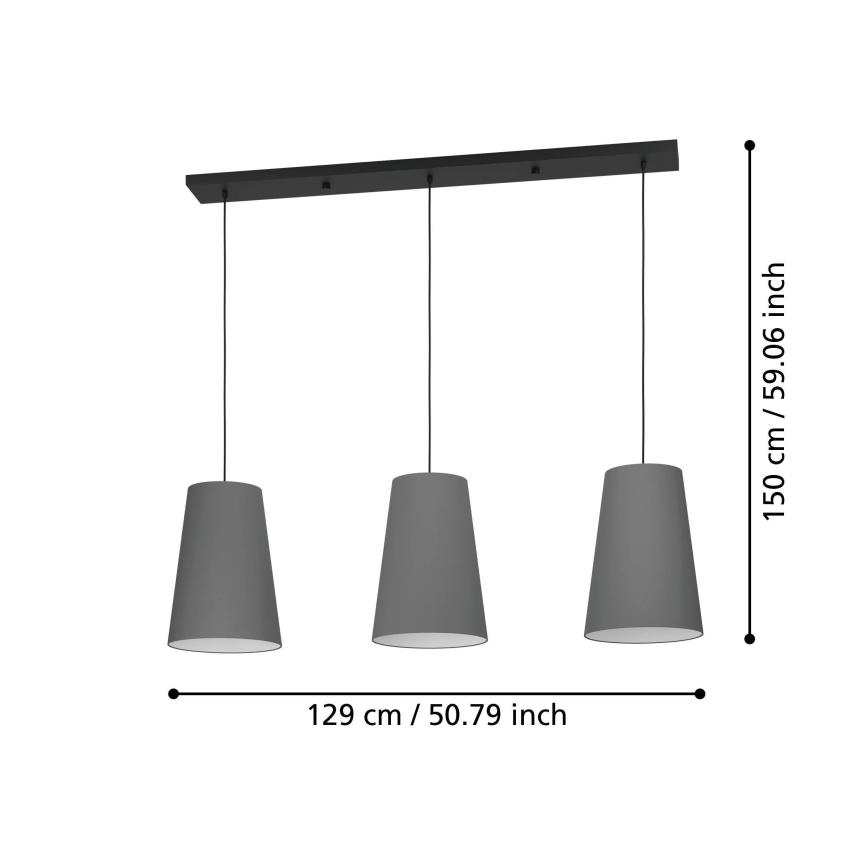 Eglo - Luster na sajli 3xE27/40W/230V siva
