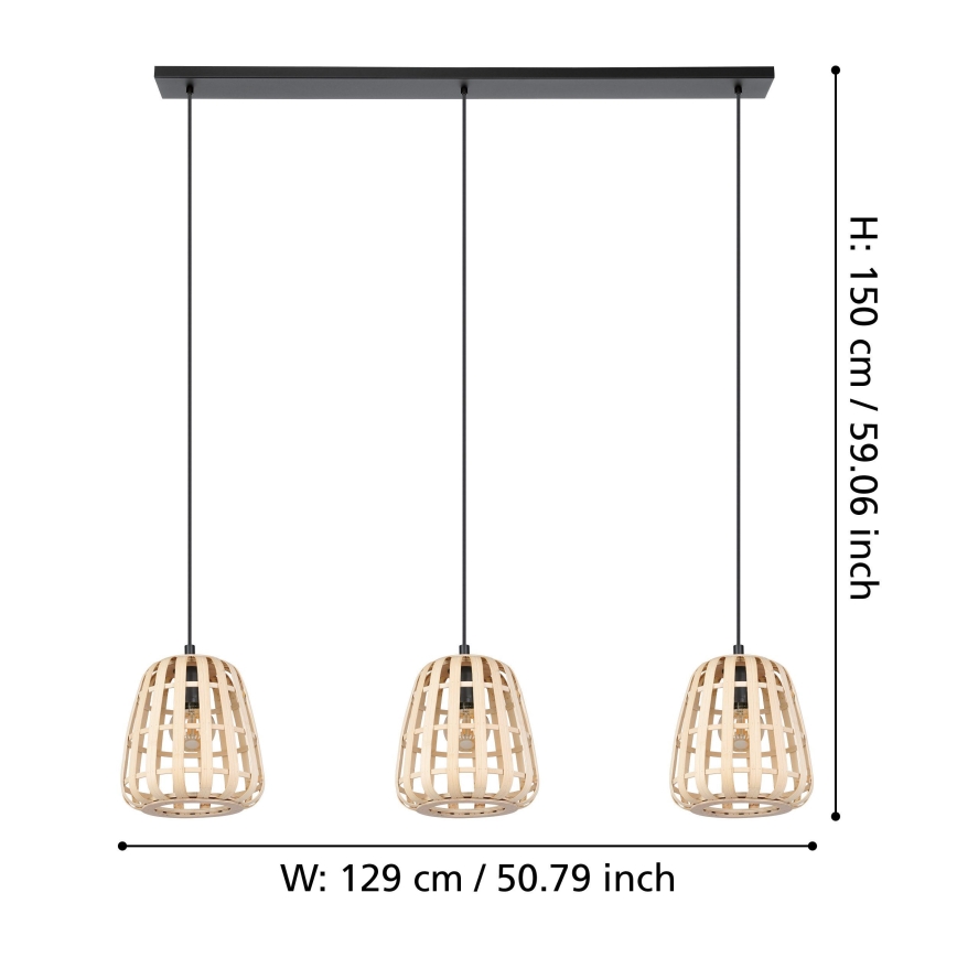 Eglo - Luster na sajli 3xE27/40W/230V bambus