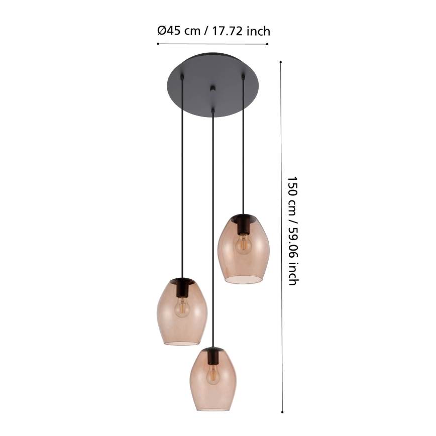 Eglo - Luster na sajli 3xE27/40W/230V smeđa