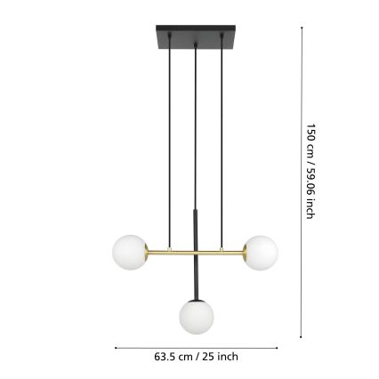 Eglo - Luster na sajli 3xE14/40W/230V zlatna/crna