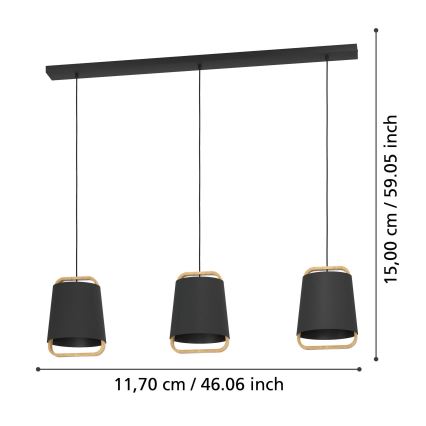 Eglo - Luster na sajli 3xE27/40W/230V crna
