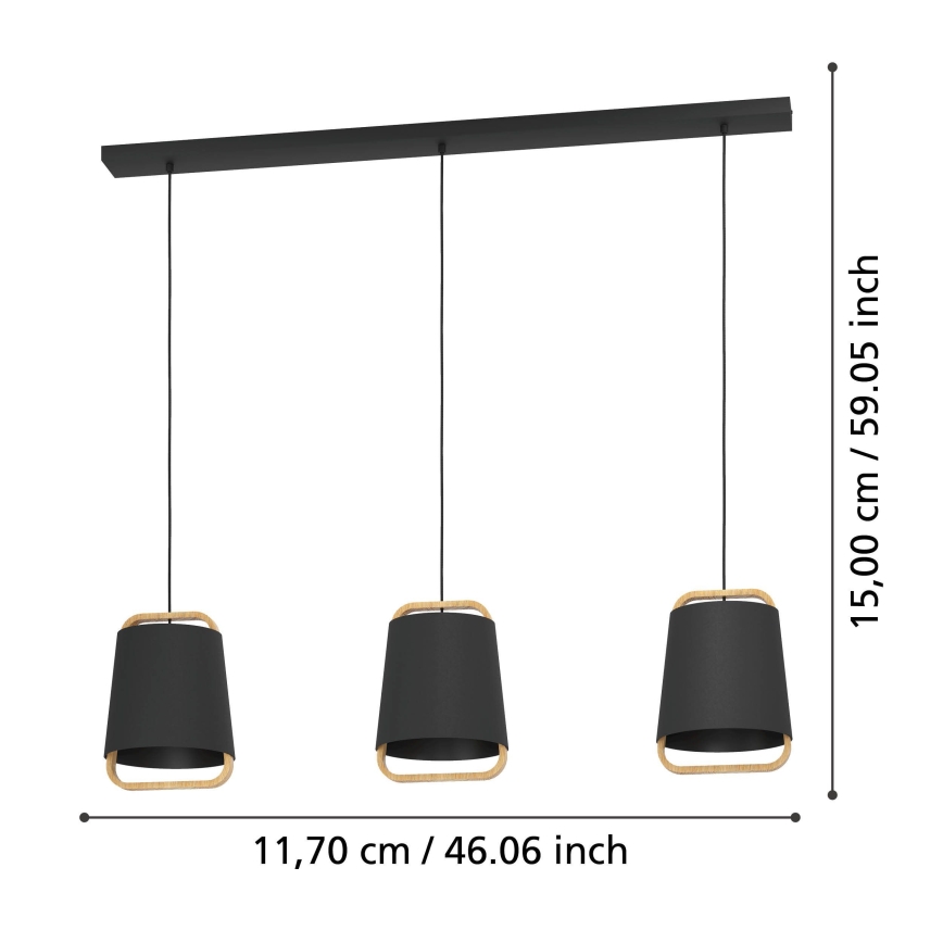 Eglo - Luster na sajli 3xE27/40W/230V crna