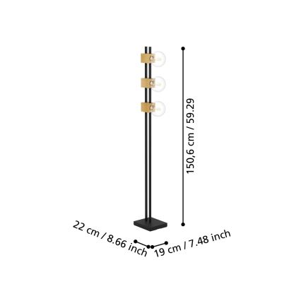 Eglo - Podna lampa 3xE27/40W/230V crna/smeđa
