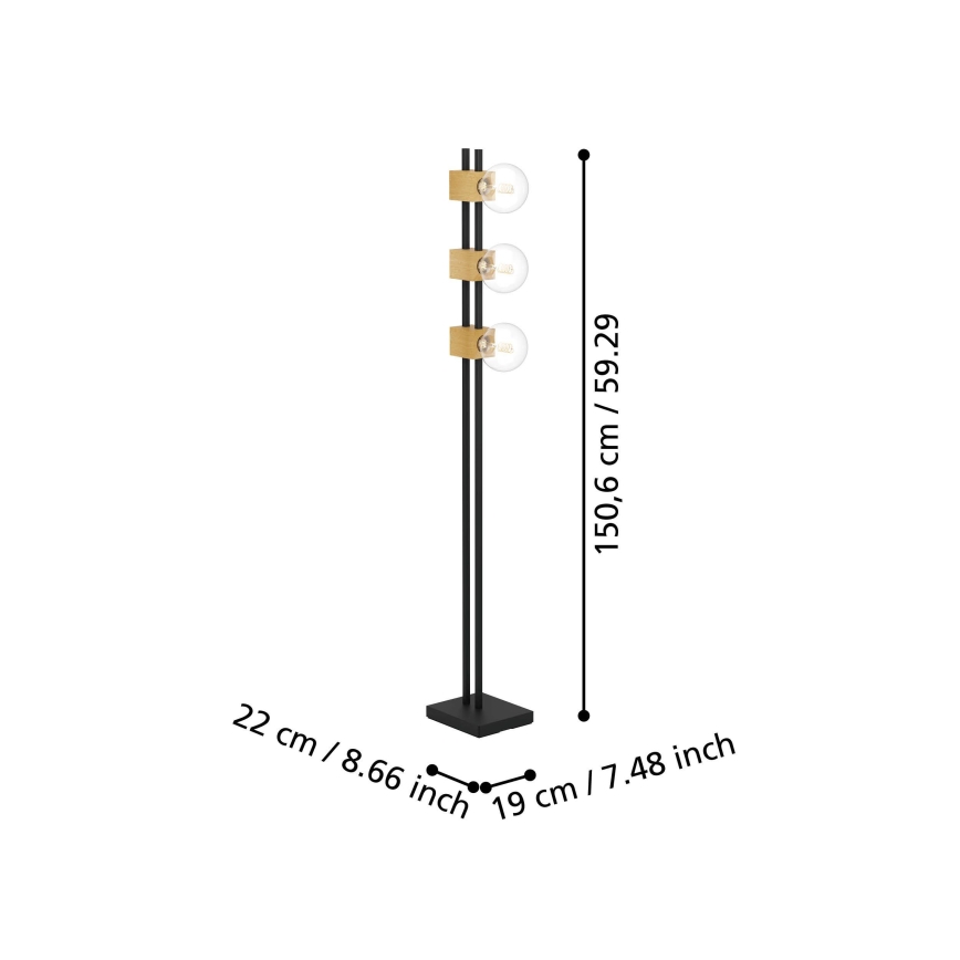 Eglo - Podna lampa 3xE27/40W/230V crna/smeđa