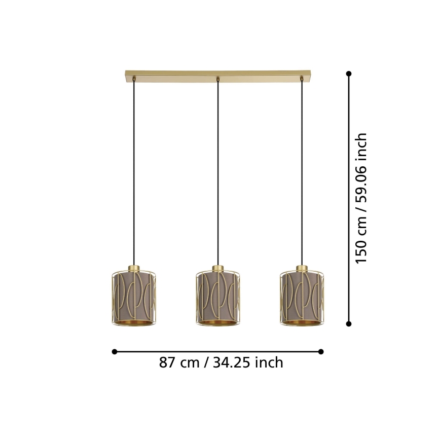 Eglo - Luster na sajli 3xE27/40W/230V zlatna/smeđa