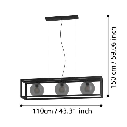 Eglo - Luster na sajli 3xE27/40W/230V dimna/crna