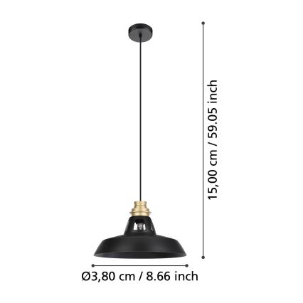 Eglo - Luster na sajli 1xE27/40W/230V crna/zlatna